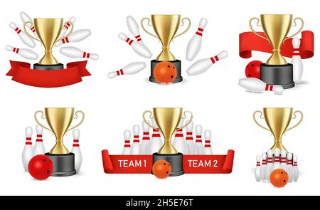 Bowling tournament reward set, vector isolated illustration Stock Vector