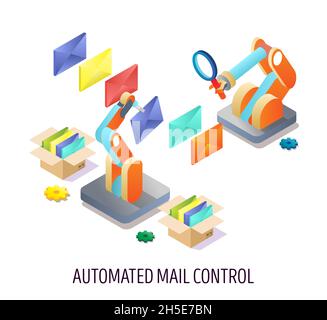 Automated email control, vector concept isometric illustration Stock Vector