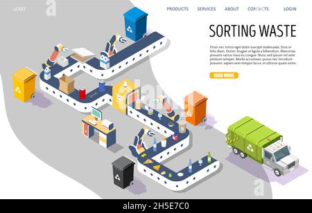 Sorting waste vector website landing page design template Stock Vector
