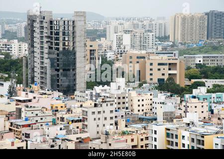 Multi Storey tall buildings and Construction site. Top Angle view of Pune buildings Stock Photo
