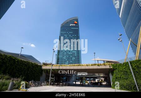 MILAN, ITALY JUNE 15, 2021 - Libeskind Tower or Pwc Tower in City Life 'Tre Torri' area, in Milan, Italy Stock Photo