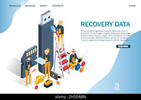 Recovery data vector website landing page design template Stock Vector