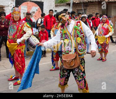 Cusco, Peru : 26th December 2016: Locals parade at a festival in the Urubamba Valley better known as the Sacred Valley Stock Photo