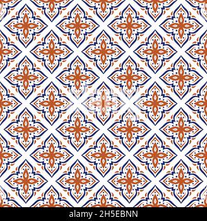 Blue and orange seamless pattern. Geometric. Ornament, Traditional, Ethnic, Arabic, Turkish, Indian motifs. Great for fabric and textile, wallpaper, packaging or any desired idea. Stock Vector