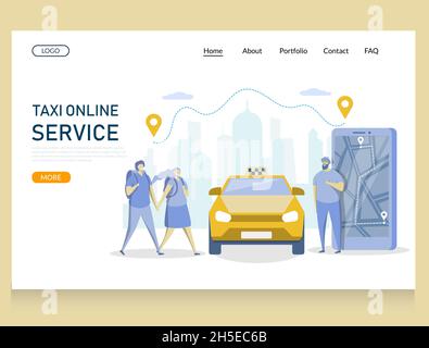 Taxi online service vector website landing page design template Stock Vector