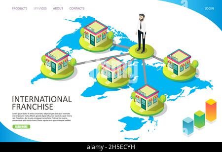 International franchise vector website landing page design template Stock Vector
