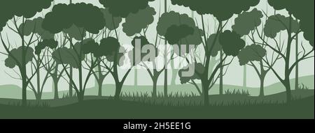 Silhouette magical misty forest. Stock Vector