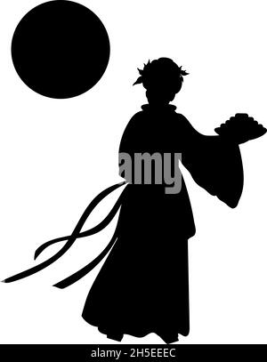 Silhouette Chinese Goddess of moon with moon cakes. Autumn festival. Stock Vector
