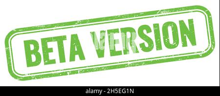 BETA VERSION text on green grungy vintage rectangle stamp. Stock Photo