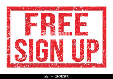 FREE SIGN UP, words written on red rectangle stamp sign Stock Photo