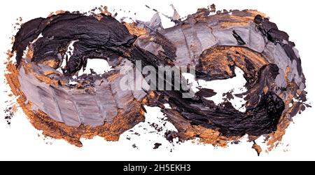 White, gold and black oil brush stroke infinity sign shape. Hand drawn abstract varnish splash trace shape. Glossy hand drawn oil paint smear on white Stock Vector