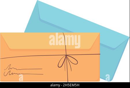 Blue and yellow envelopes. artoon envelope for mail illustration isolated on white background Stock Vector