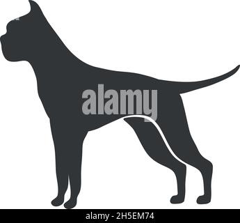 Boxer silhouette. Dog profile breed, animal vector icon isolated on white background Stock Vector