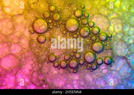 Oil and soap bubbles in water Stock Photo