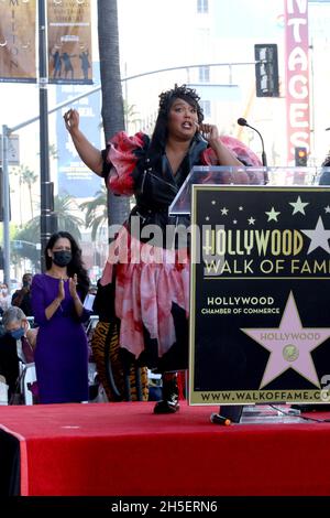 Los Angeles, USA. 08th Nov, 2021. Lizzo at the Missy Elliott Star Ceremony on the Hollywood Walk of Fame on November 8, 2021 in Los Angeles, CA (Photo by Katrina Jordan/Sipa USA) Credit: Sipa USA/Alamy Live News Stock Photo