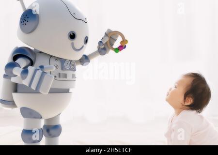 Composite image of robot interaction with human Stock Photo