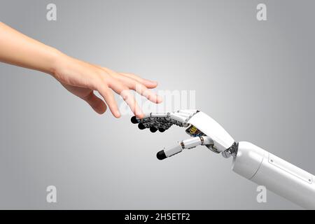 Composite image of robot interaction with human Stock Photo