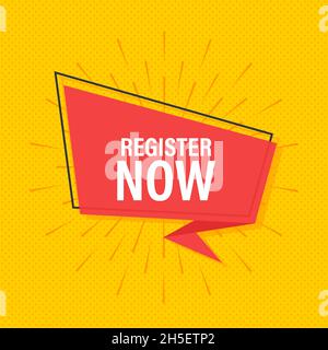 Megaphone label with register now. Megaphone banner. Web design. Vector stock illustration Stock Vector