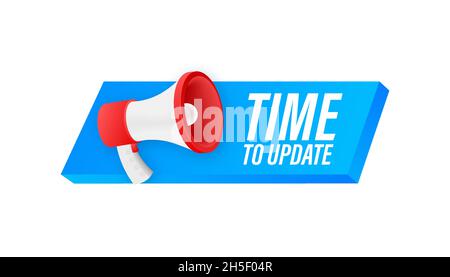 Hand Holding Megaphone with Time to update. Megaphone banner. Web design Stock Vector