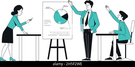 Businessman showing pie chart. Data analytics presentation Stock Vector
