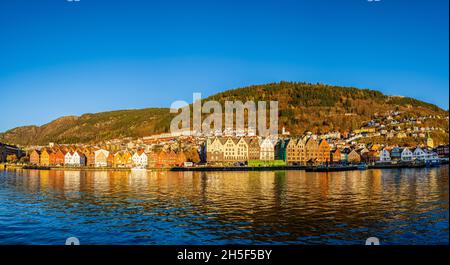 Autumn colours in Bergen, Western Norway at Bryggen. Stock Photo