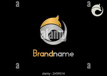 Luxury Golden Wolf Logo. Wolf head logo with circle shape geometry design concept. A creative logo that carries a simple and minimalist design. Stock Vector