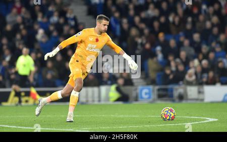Karl Darlow the Newcastle goalkeeper during the Premier League match between Brighton & Hove Albion  and Newcastle United at The Amex Stadium  , Brighton  , UK - 6th November 2021 Editorial use only. No merchandising. For Football images FA and Premier League restrictions apply inc. no internet/mobile usage without FAPL license - for details contact Football Dataco Stock Photo