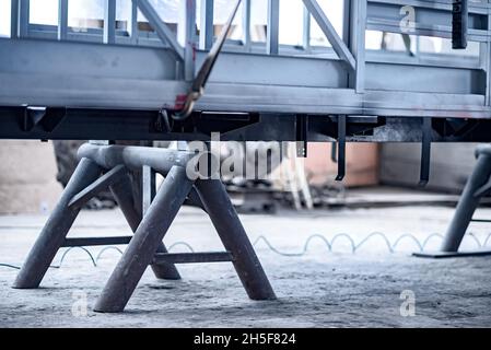 Metal supports made of pipes for heavy construction Stock Photo