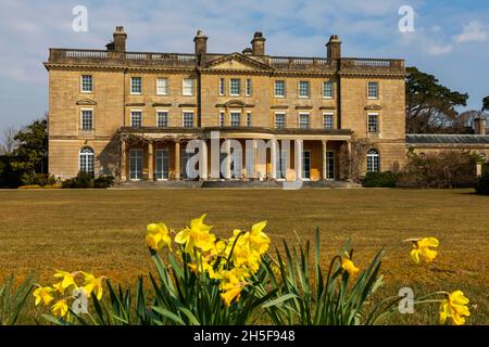 England, Hampshire, New Forest, Exbury Gardens, Exbury House in The Spring Stock Photo