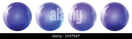 Set with glass blue balls. Glossy realistic ball, 3D abstract vector illustration highlighted on a white background. Big metal bubble with shadow Stock Vector