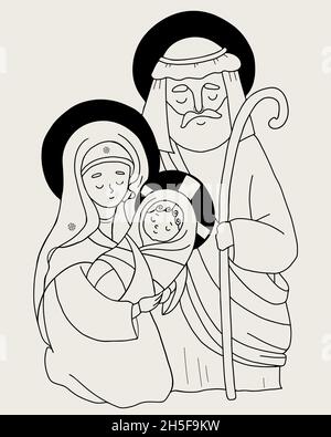 Holy Family Virgin Mary, old man Joseph and baby Jesus. Nativity of ...