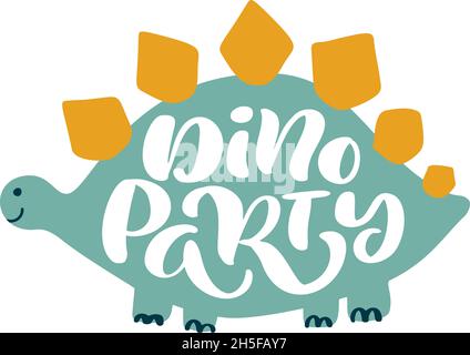 Dinosaur baby cute print. Boy lettering slogan text Dino Party. Cool illustration for nursery t-shirt, kids apparel, invitation. Simple scandinavian t Stock Vector