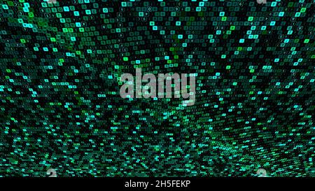 Abstract colorful transforming and waving data canvas, concept of artificial intelligence. Animation. Blinking and changing lines of a programing code Stock Photo