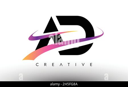 AD Logo Letter Design Icon. AD Letters with Colorful Creative Swoosh Lines Vector Illustration Stock Vector