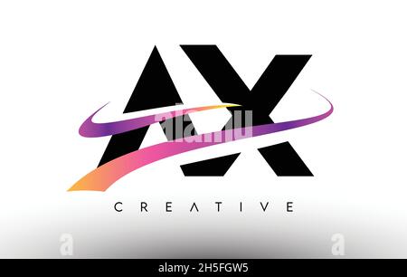 AX Logo Letter Design Icon. AX Letters with Colorful Creative Swoosh Lines Vector Illustration Stock Vector