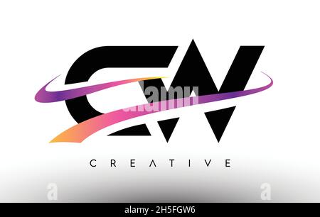 CW Logo Letter Design Icon. CW Letters with Colorful Creative Swoosh Lines Vector Illustration Stock Vector