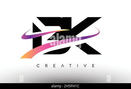 BK B K Letter Logo with Lines Design And Purple Swoosh Vector Letters ...