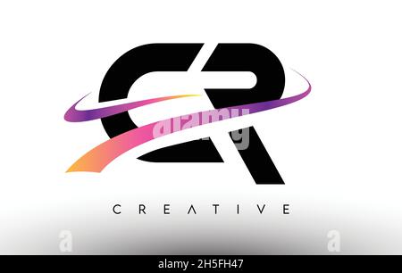 CR C R Purple Letter Logo with Swoosh Design. Creative Magenta Modern ...