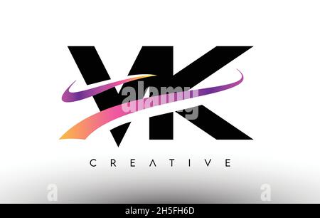 VK Logo Letter Design Icon. VK Letters with Colorful Creative Swoosh Lines Vector Illustration Stock Vector