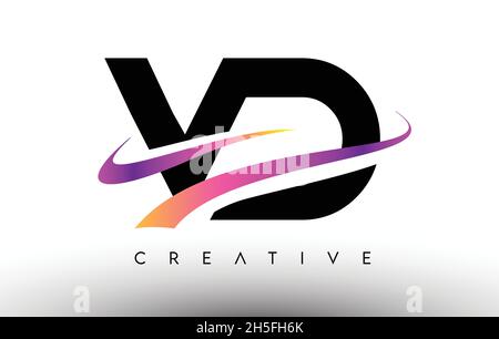 VD V D Purple Letter Logo with Swoosh Design. Creative Magenta Modern ...