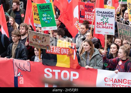 COMAC student for change protestors at Fridays for Future march during UN Climate Change Conference COP26, Glasgow, Scotland, UK Stock Photo