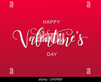 Happy Valentine's day text, hand lettering typography poster on red gradient background. Vector illustration. Stock Vector