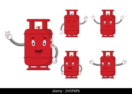 Cartoon red gas cylinder character with different expressions and poses Stock Vector