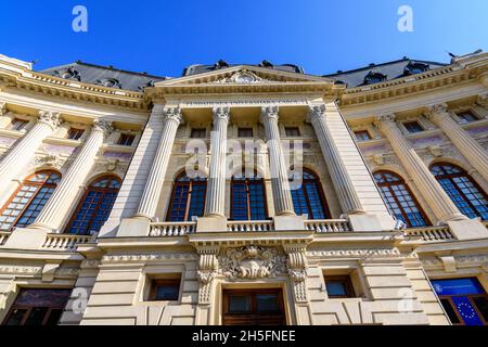 Bucharest, Romania, 8 November 2020: The main building of the Central University Library in Calea Victoriei (Victoriei Avenue) in the center of Buchar Stock Photo