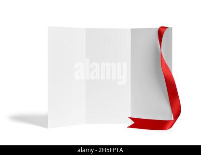 folded leaflet red ribbon bow paper template book desktop calendar Stock Photo