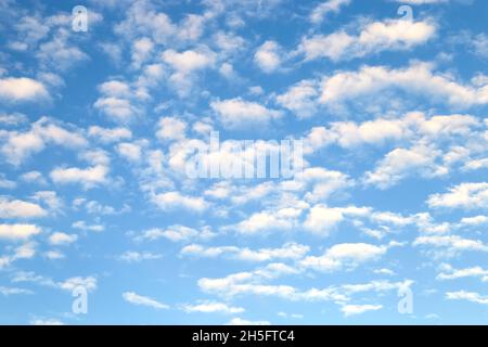 White stratus clouds on summer blue sky - simple blurred background Stock Photo