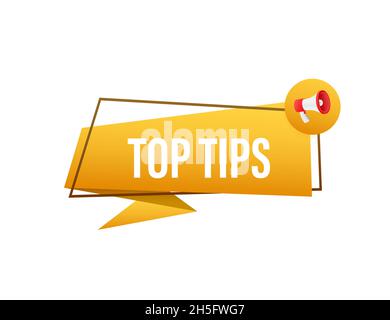 Megaphone banner with text Top tips. Vector illustration Stock Vector