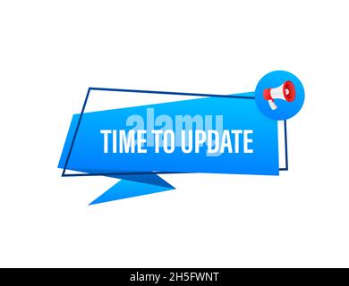 Hand Holding Megaphone with Time to update. Megaphone banner. Web design Stock Vector