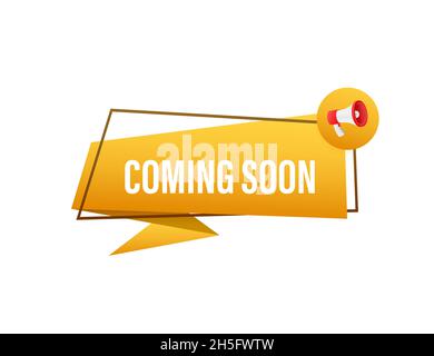 Megaphone label with coming soon. Neon style. Megaphone banner. Web design. Vector stock illustration Stock Vector