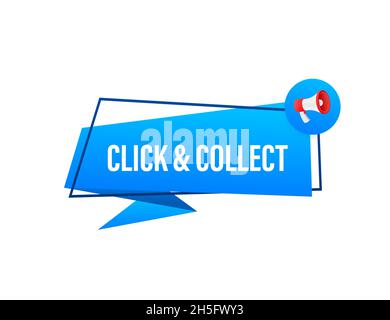 Megaphone click and collect banner. Flat style. Website vector icon. Vector stock illustration Stock Vector